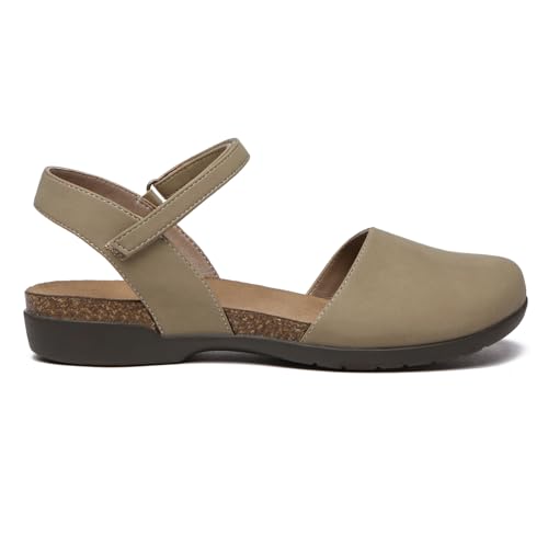 Athlefit Women's Closed Toe Sandals Comfort Cork Footbed Arch Support Flat Sandals Brown Size 8.5 - Image 5