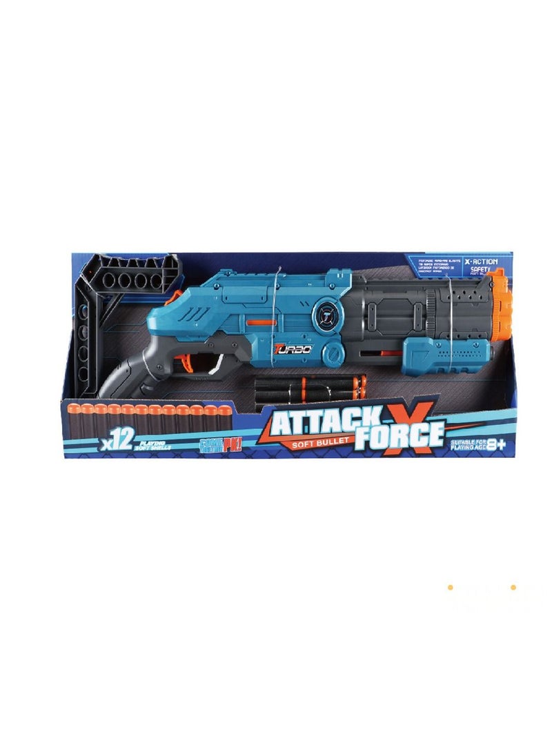 Turbo - Attack X Force - Manual Soft Bullet Gun with 12X Soft Shells for Action-Packed Battles - Image 1