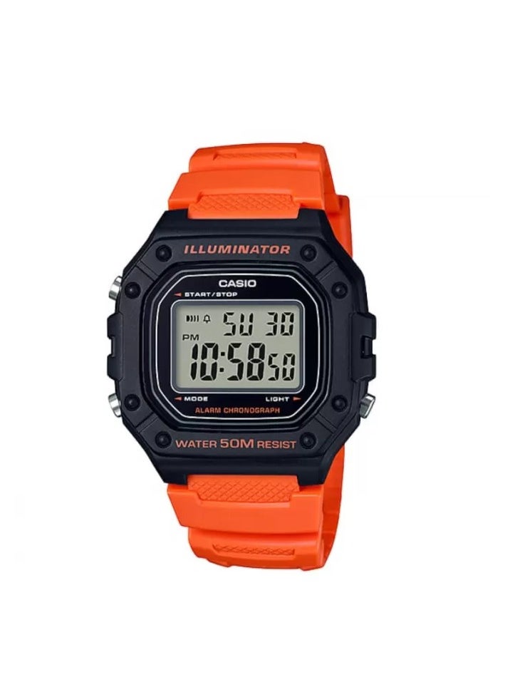 CASIO Casio W-218H-4B2VDF Resin Digital Watch for Unisex - Orange & Black  - Image 1