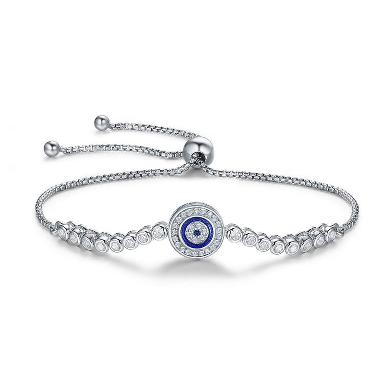 WOSTU Women Evil Eye Protection Bracelets 925 Sterling Silver White Gold Plated Adjustable Bracelets - Image 2