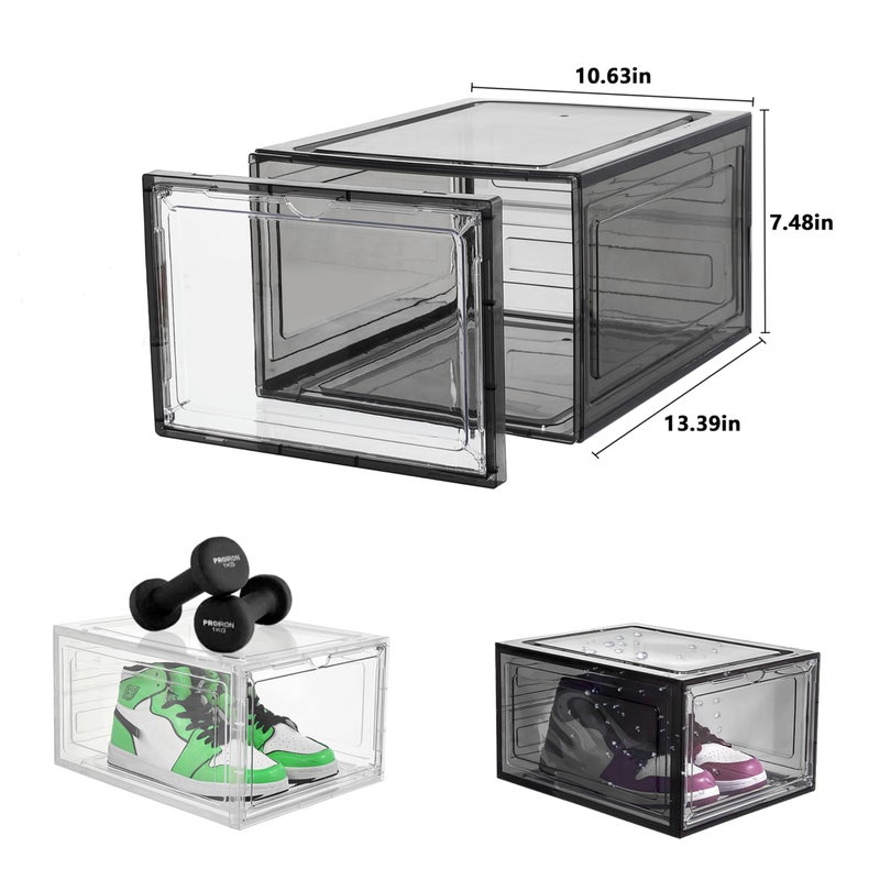Attelite Upgrade 12pack Shoe Box Storage Containers,Thicken Sturdy Clear Stackable Plastic Shoe Organizer Box with Magnetic Door, Drop Front Shoe Box Sneakers X-Large - Image 2