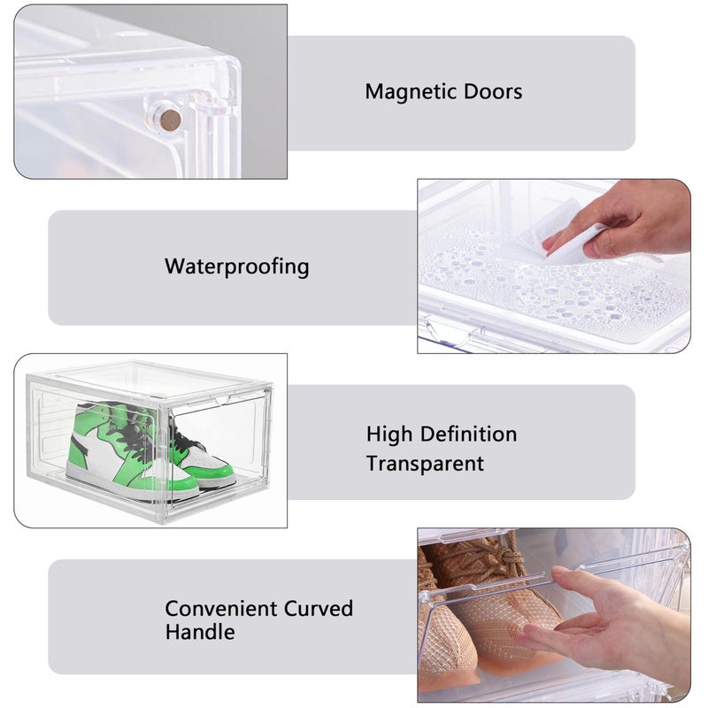 Attelite Upgrade 12pack Shoe Box Storage Containers,Thicken Sturdy Clear Stackable Plastic Shoe Organizer Box with Magnetic Door, Drop Front Shoe Box Sneakers X-Large - Image 3
