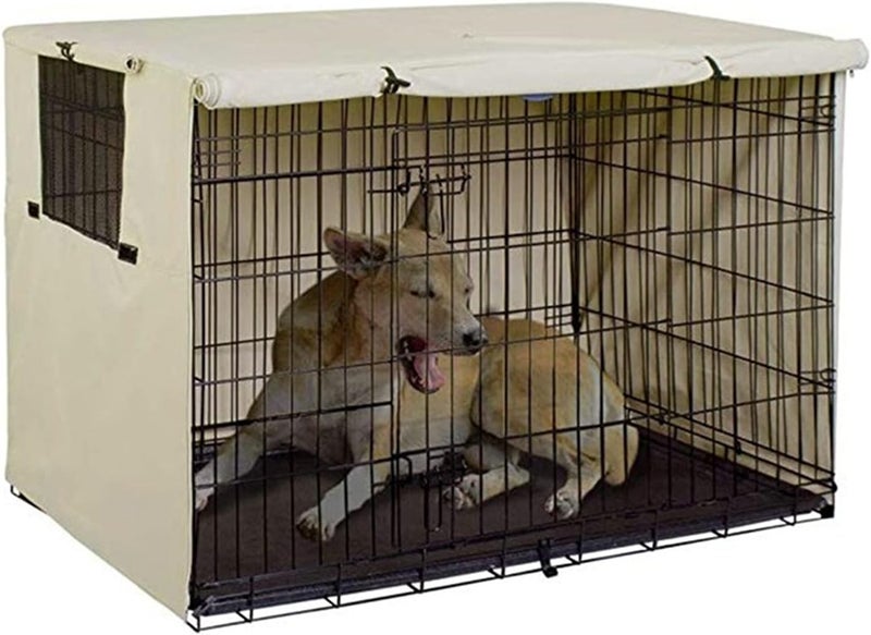 Pet Cage Cover, Dog Crate Cover with Sunscreen and Features, 210D Silver Coated Oxford Cloth Pet Kennel Cover for Outdoor Use, Durable and Easy to Clean with Z (Beige) - Image 5