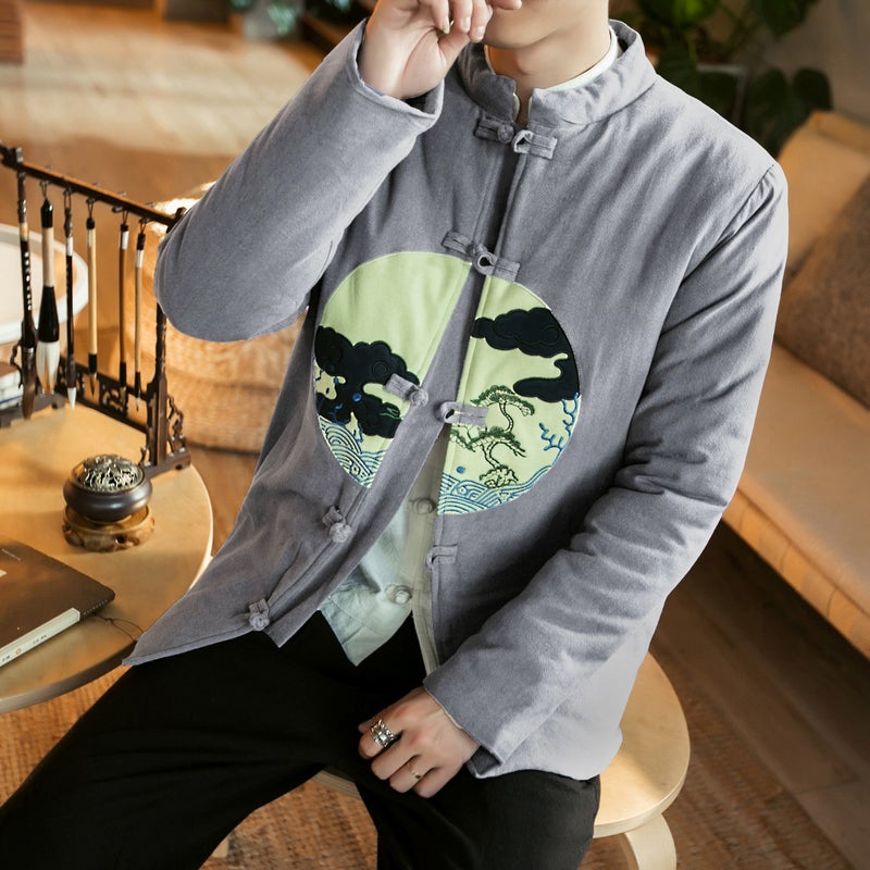 2018 Chinese Style Winter Thickened Cotton-Padded Casual Jacket Men'S Plus Size Buckle Embroidered Cotton-Padded Jacket Men'S Clothing - Image 4