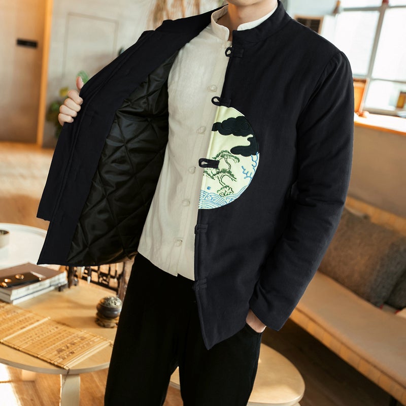 2018 Chinese Style Winter Thickened Cotton-Padded Casual Jacket Men'S Plus Size Buckle Embroidered Cotton-Padded Jacket Men'S Clothing - Image 3