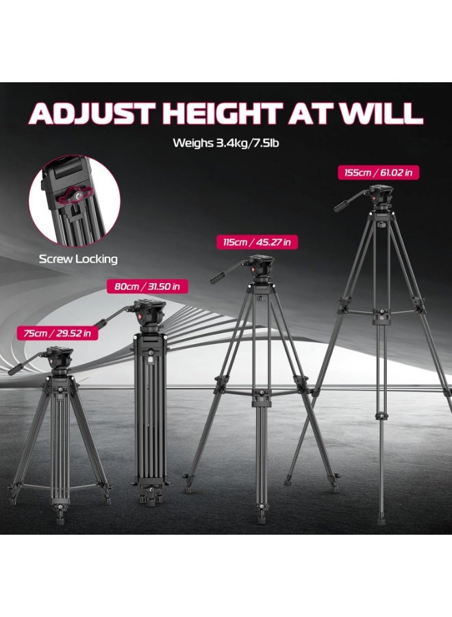 ULANZI MT-81 Camera Video Tripod with 360 Degree Fluid Head, 61inch/155cm Heavy Duty Aluminum Alloy Camera Tripod Stand, Quick Release Plate Compatible with DSLR Camcorder, Load Up to 17.6lb/8kg - Image 5