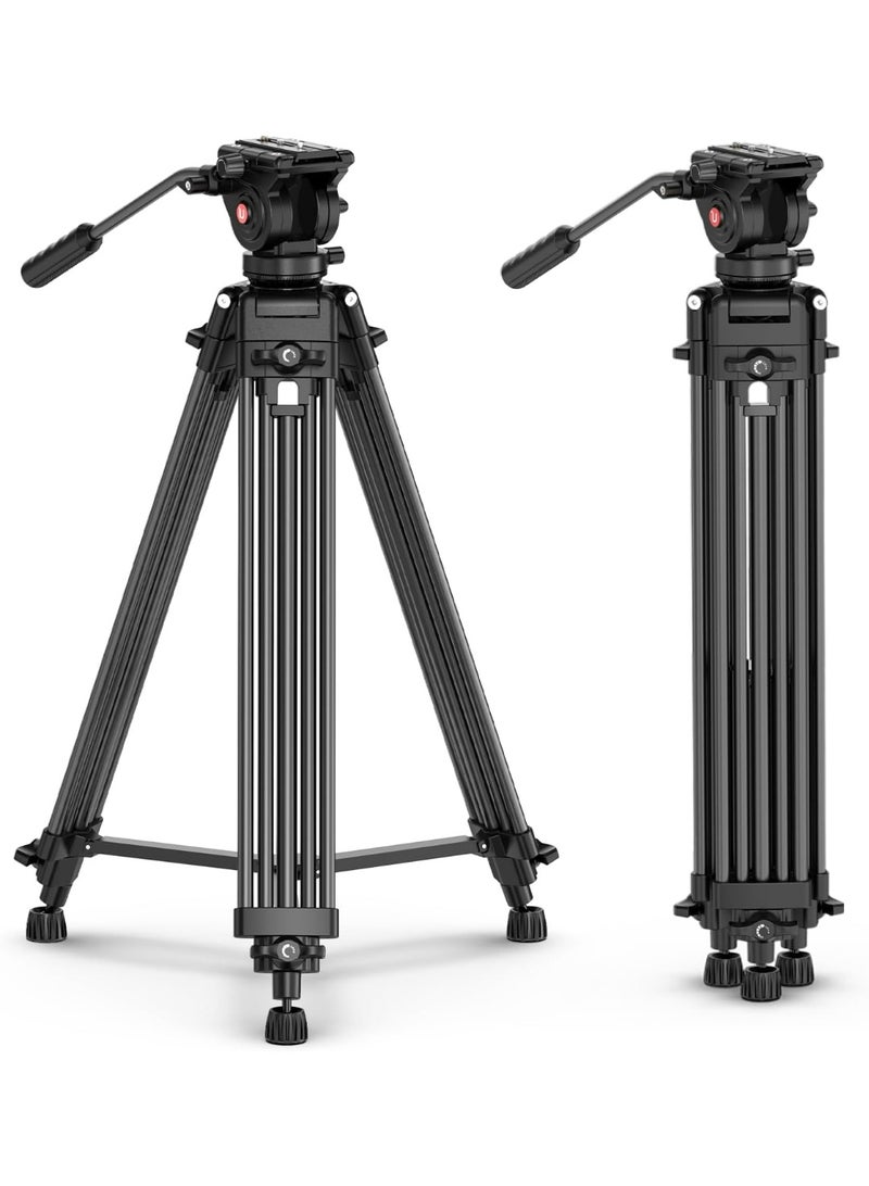 ULANZI MT-81 Camera Video Tripod with 360 Degree Fluid Head, 61inch/155cm Heavy Duty Aluminum Alloy Camera Tripod Stand, Quick Release Plate Compatible with DSLR Camcorder, Load Up to 17.6lb/8kg - Image 1