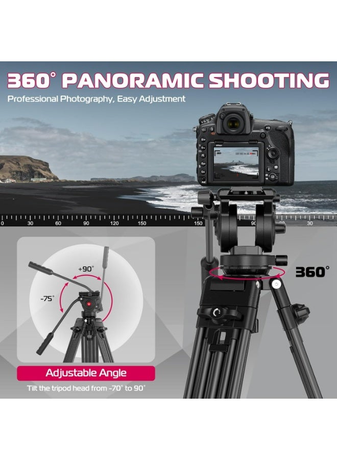 ULANZI MT-81 Camera Video Tripod with 360 Degree Fluid Head, 61inch/155cm Heavy Duty Aluminum Alloy Camera Tripod Stand, Quick Release Plate Compatible with DSLR Camcorder, Load Up to 17.6lb/8kg - Image 3