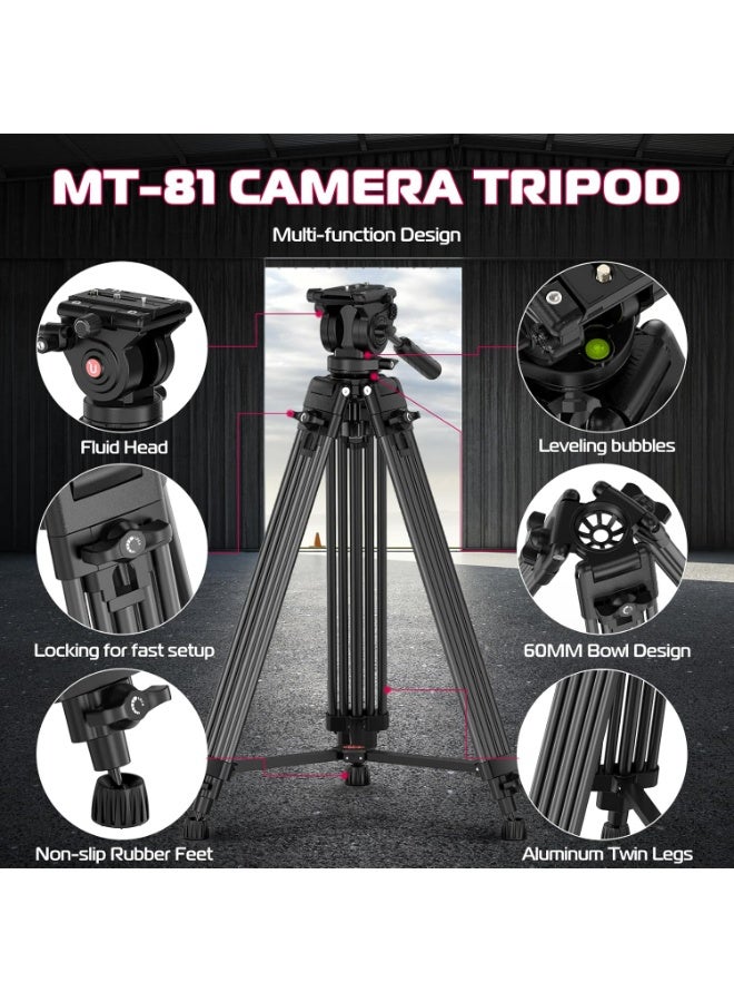 ULANZI MT-81 Camera Video Tripod with 360 Degree Fluid Head, 61inch/155cm Heavy Duty Aluminum Alloy Camera Tripod Stand, Quick Release Plate Compatible with DSLR Camcorder, Load Up to 17.6lb/8kg - Image 2