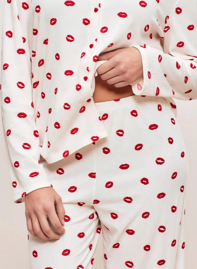 UNDIZ White Ribbed jersey trousers with lip pattern for Women | Best Price UAE