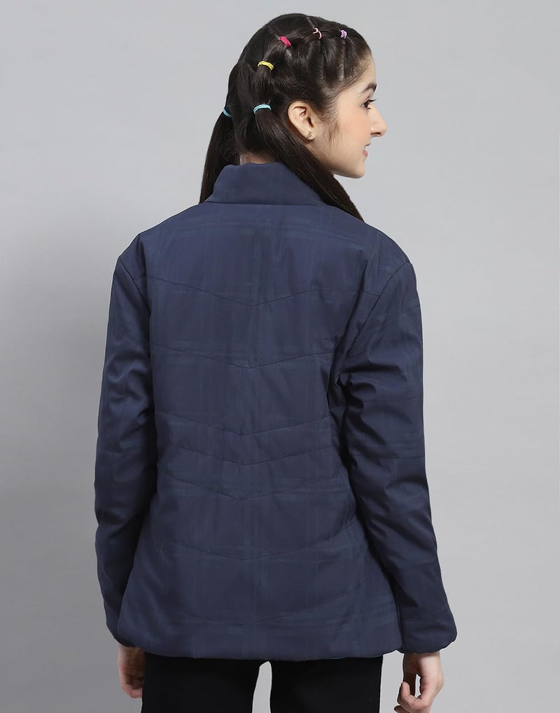Monte Carlo Girls Navy Blue Solid Full Sleeve Stand Collar Reversible Casual Jacket (523063748-2-28) - Image 4