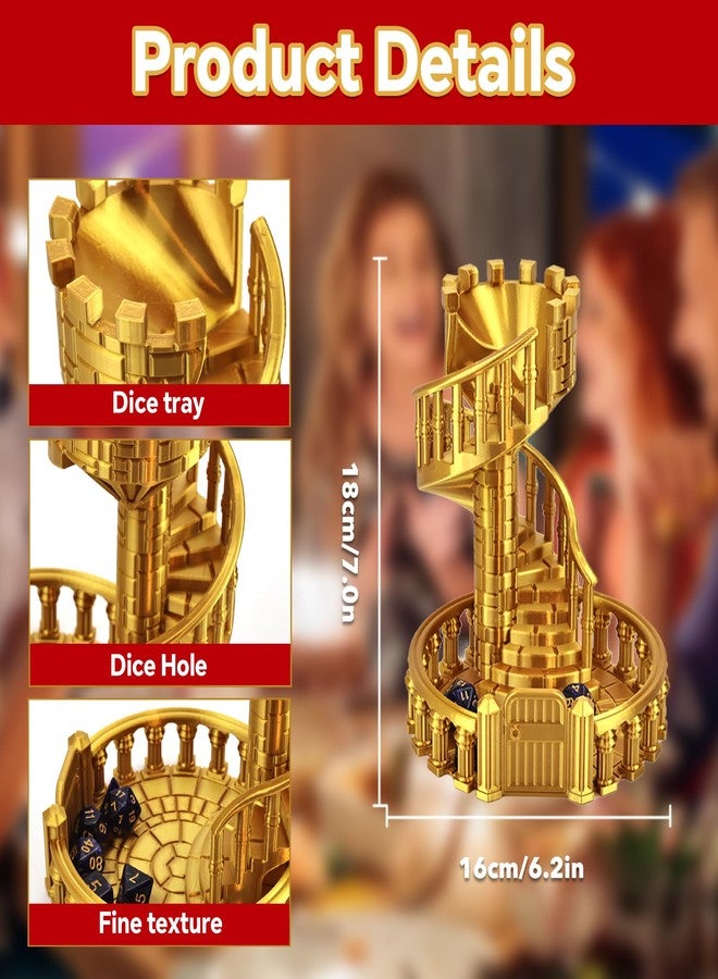 7 Inches Tall Spiral Staircase Dice Rolling Tower Castle Theme Dice Roller for Tabletop RPG DND Pathfinder Board Games Unique Dice Rolling Accessory Decoration (Gold) - Image 2