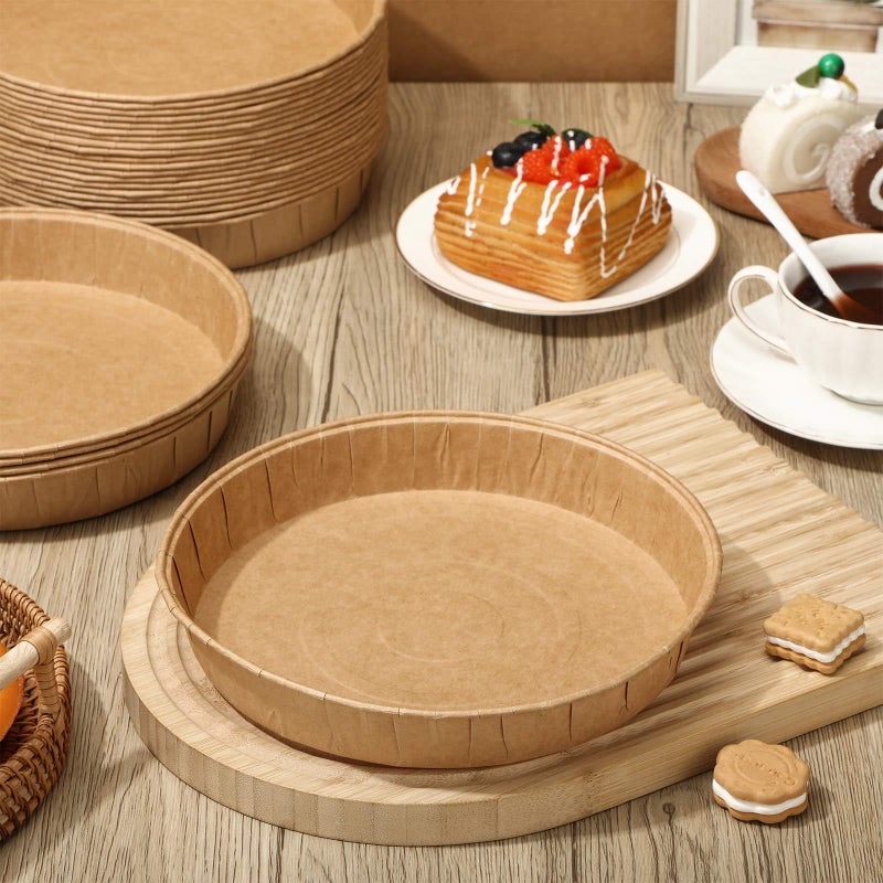 Mifoci 25 Pcs Paper Pie Pans for Baking Disposable Tart Mold Bulk Round Easy Kraft Bread Baking Pans for Microwave Freezer Oven Safe Display Loaf Cake Muffin Pizza Home Kitchen Supply - Image 3