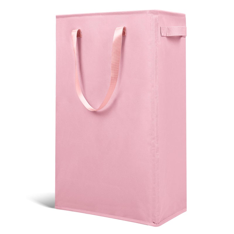 Odonata Slim Laundry Hamper Handles Collapsible Laundry Basket Thin Dirty Clothes Basket Narrow Laundry Bag Foldable Dirty Hamper 45L Pink
