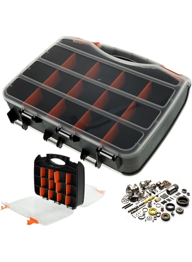 PROMASS Tool Box, Portable Small Parts Organizer, Tool Box Organizer Tray Divider, Double Side Tools Box, Screw Organizer with Removable Dividers, Multi Tool Storage Box for Nuts Bolts Screws Beads Jewelry  - Image 1