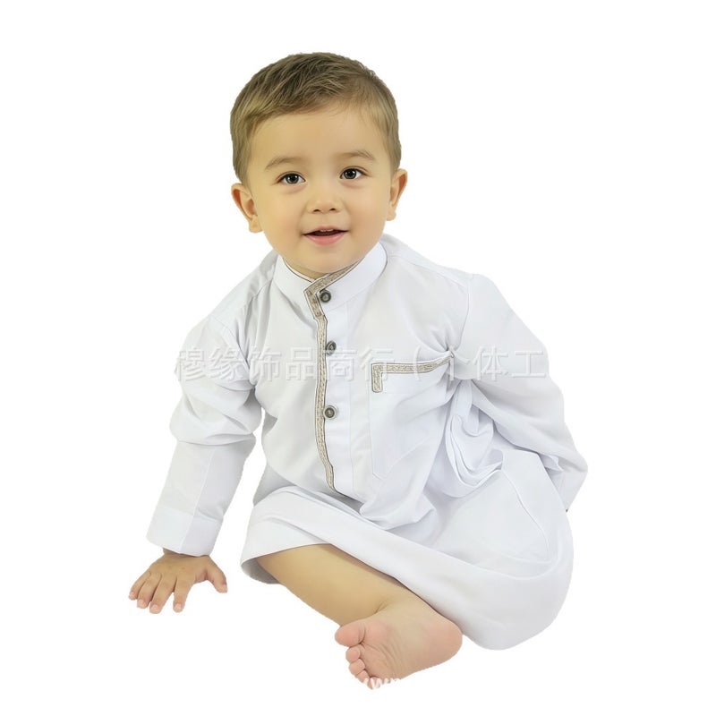 Boys' Stand Collar Velvet Robe – Soft, Skin-Friendly, Loose Fit Solid Casual  Wear - Image 5