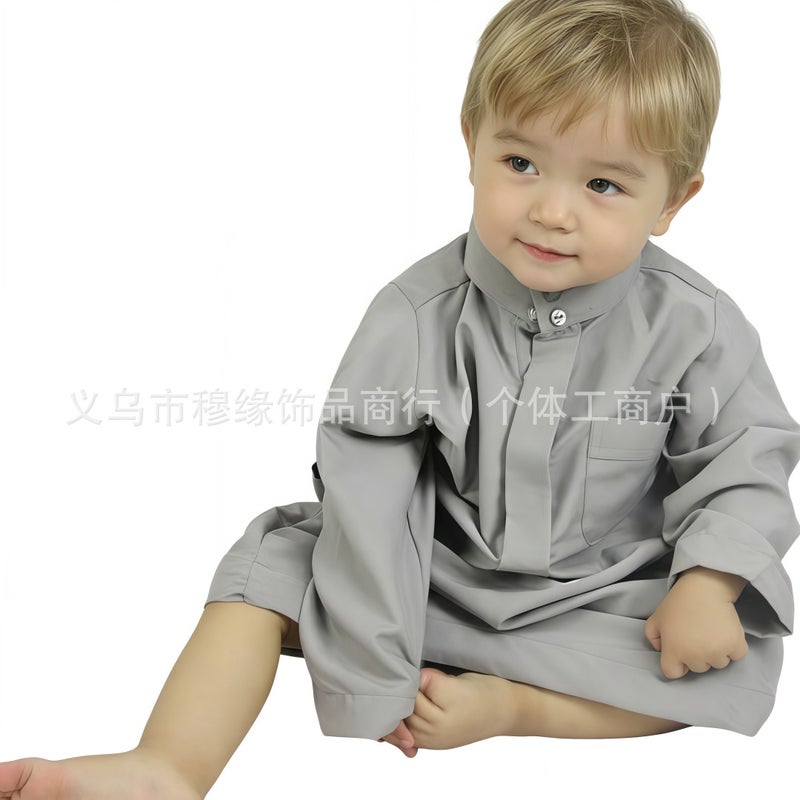 Boys' Stand Collar Velvet Robe – Soft, Skin-Friendly, Loose Fit Solid Casual  Wear - Image 1