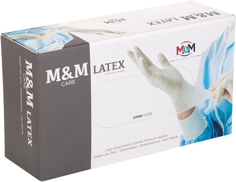إم آند إم كير قفازات لاتكس طبية من ماركة M&M CARE، قوية وآمنة وناعمة، خالية من البودرة، للاستخدام في العيادات والمستشفيات والمنزل - Image 1