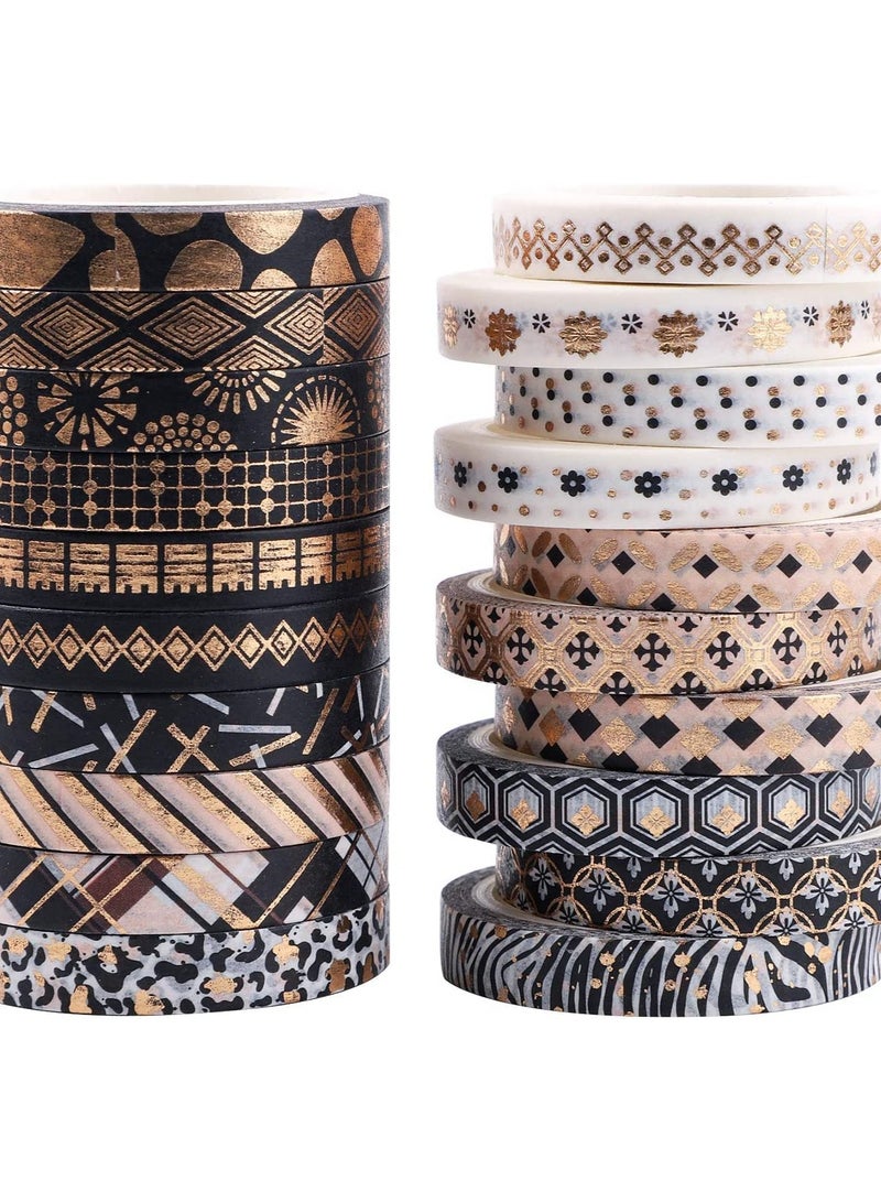 20 Rolls Washi Tape Set Decorative Gold Stamping Masking Tapes Craft Supplies for DIY Bullet or Journal Accessories,Scrapbook Accessories, Scrapbooking Supplies and Gift Wrapping Decoration,7mm x 5M - Image 1