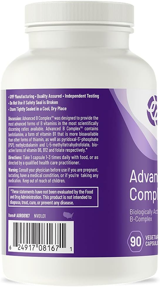 AOR Advanced B Complex Multivitamin Support for Energy Stress and Metabolism Dietary Supplement 90 Capsules 90 Servings - Image 2