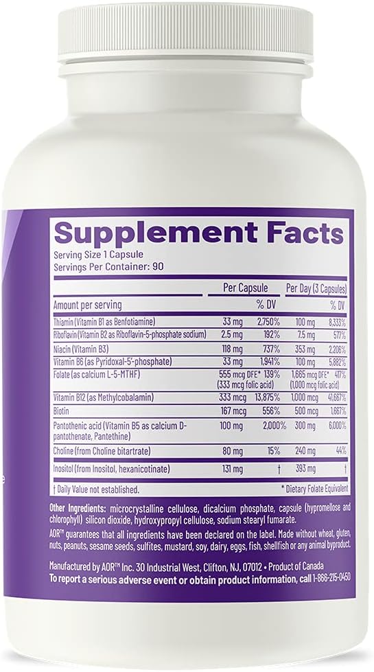 AOR Advanced B Complex Multivitamin Support for Energy Stress and Metabolism Dietary Supplement 90 Capsules 90 Servings - Image 3
