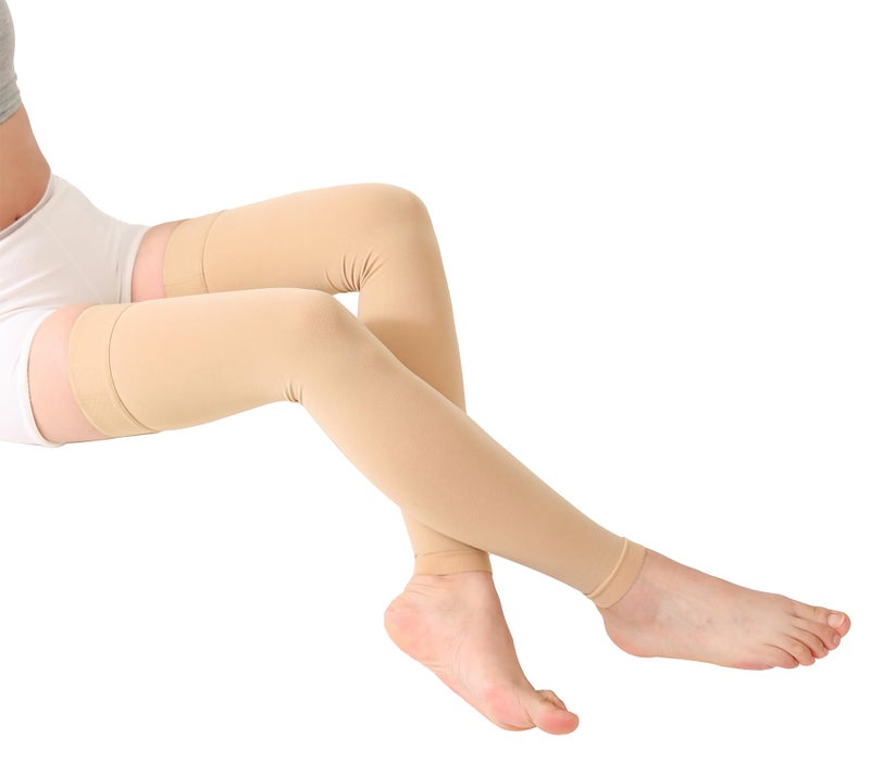 TOFLY® Medical Thigh High Compression Stockings Footless for Women & Men, Opaque Support Hose, 20-30mmHg Graduated Compression Socks with Silicone Band for Varicose Veins, Edema, DVT, 1 Pair Beige XL - Image 5