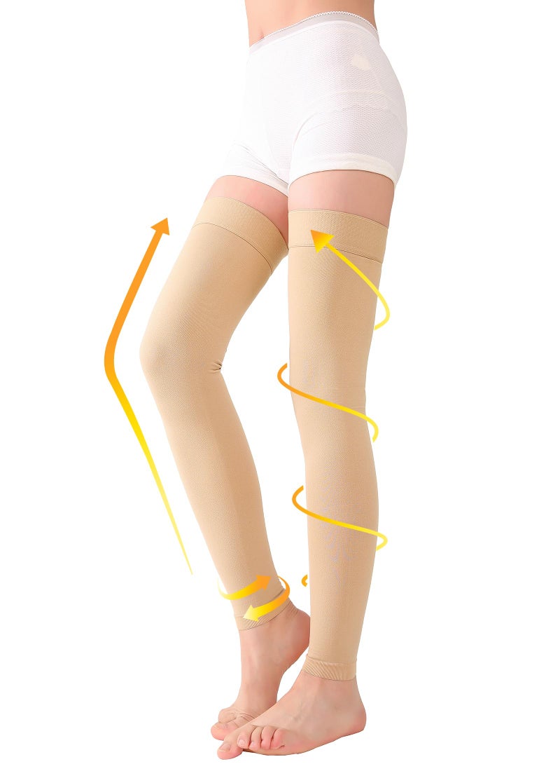 TOFLY® Medical Thigh High Compression Stockings Footless for Women & Men, Opaque Support Hose, 20-30mmHg Graduated Compression Socks with Silicone Band for Varicose Veins, Edema, DVT, 1 Pair Beige XL - Image 2