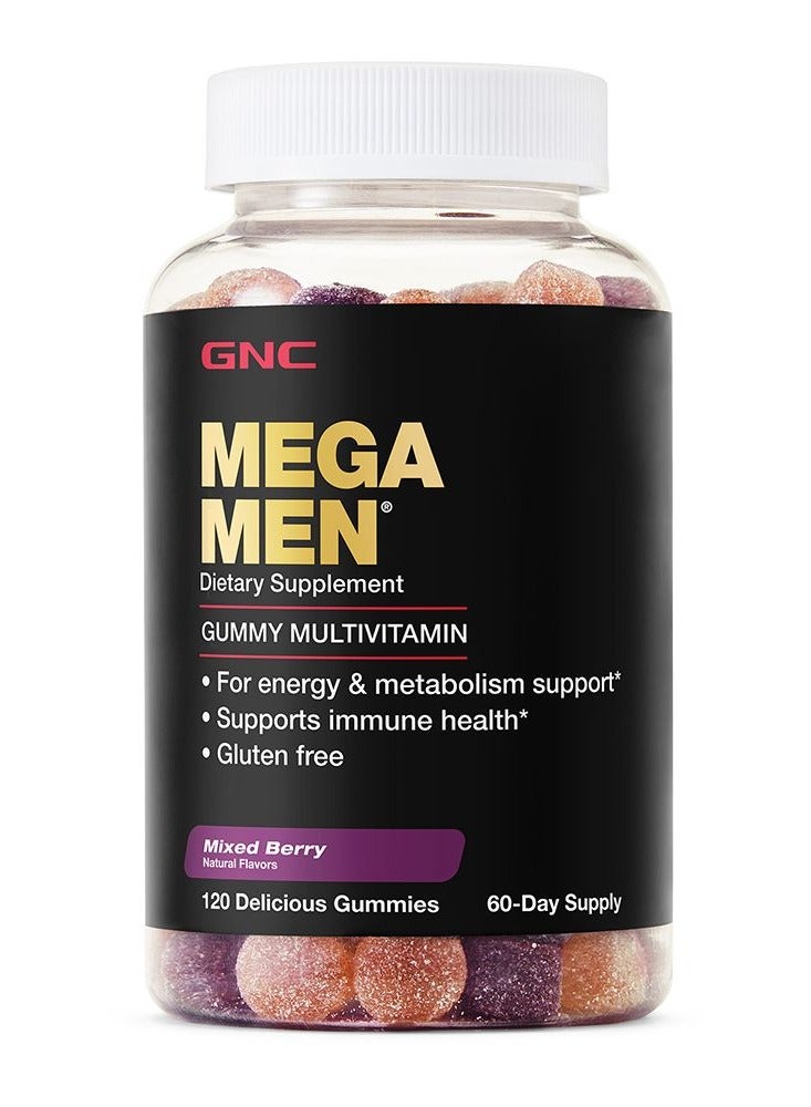GNC Mega Men Gummy Multivitamin Supports Energy Metabolism And Immune System Gluten Free Mixed Berry 120 Gummies