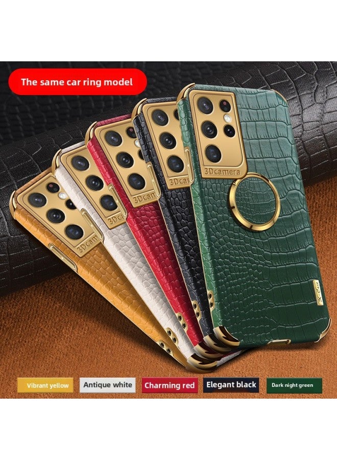 For SamsungS22Ultra Crocodile Pattern Mobile Phone Case S24 Magnetic Car S23FE Plating A25 Protective Case M23-Color:Vitality Yellow [with Ring Buckle]]-Applicable Model:A05S Fine Hole  - Image 5