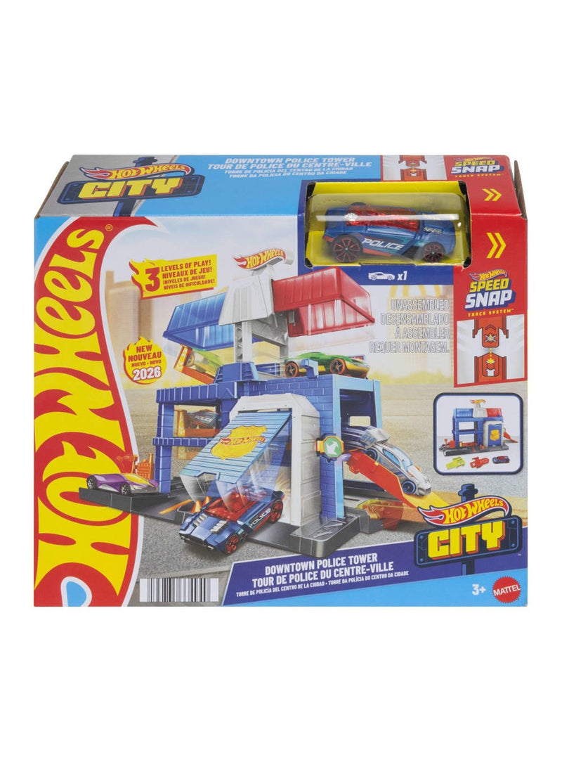 Hot Wheels Toy Car Track Set, City Downtown Police Tower Playset & 1:64 Scale Die-Cast Police Vehicle, Expands to 3 Levels, Speed Snap Track System - Image 5