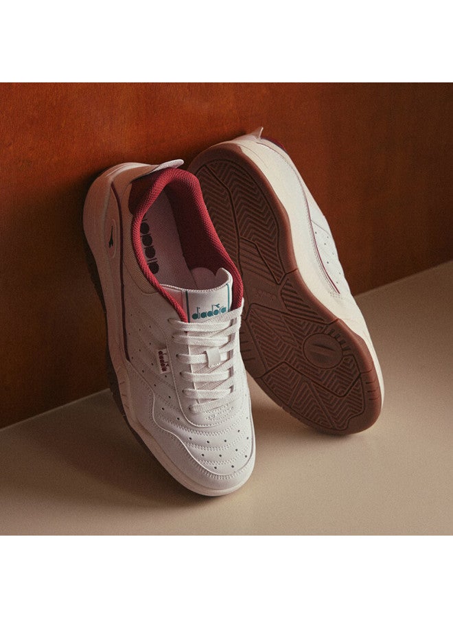 DIADORA أحذية تنس رياضية كاجوال من ديادورا يوني ريترو أكشن فلاش سحابة رقص رمادي/سييرا أحمر/أخضر داكن مقاس 40 - Image 1