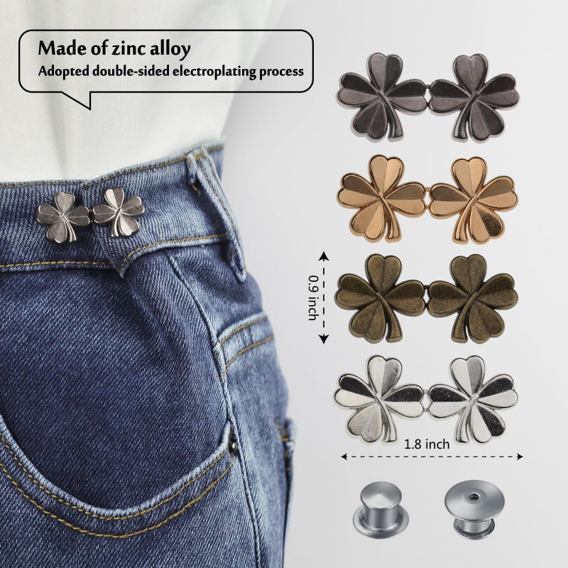 MASONEE Pant Waist Tightener Adjustable Button Pin for Pants - No Sew Detachable Clips to Make Jeans Smaller - 4 Sets Instant Tightener for Loose Pants - Image 4