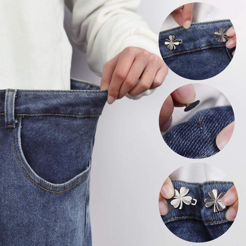 MASONEE Pant Waist Tightener Adjustable Button Pin for Pants - No Sew Detachable Clips to Make Jeans Smaller - 4 Sets Instant Tightener for Loose Pants - Image 3