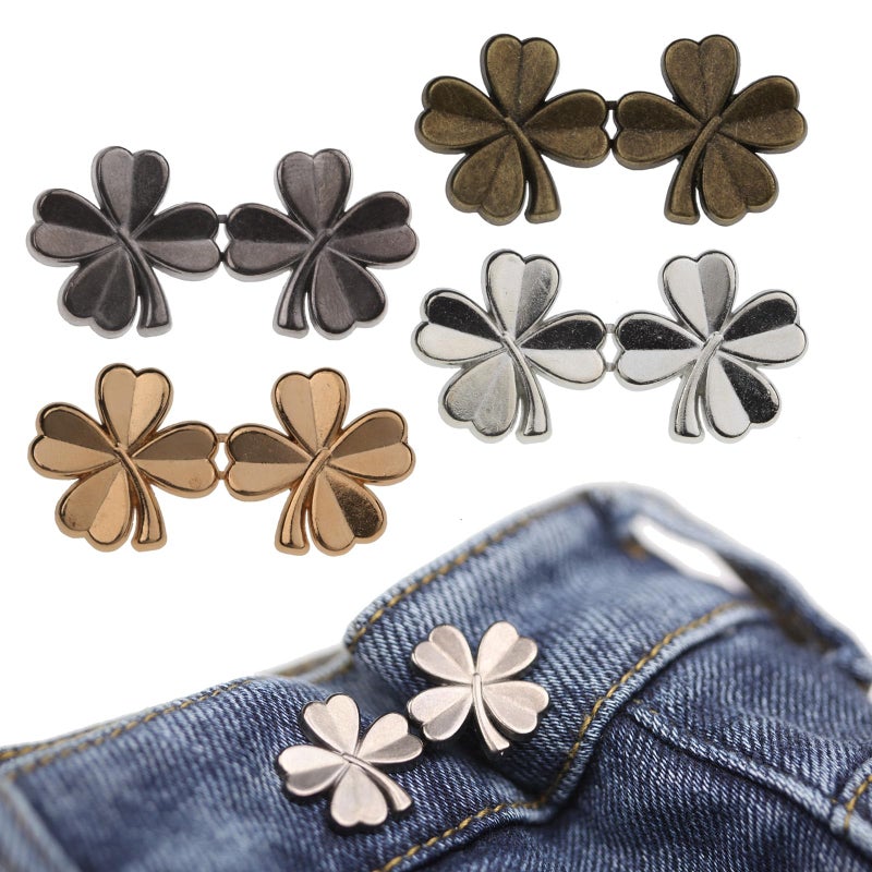 MASONEE Pant Waist Tightener Adjustable Button Pin for Pants - No Sew Detachable Clips to Make Jeans Smaller - 4 Sets Instant Tightener for Loose Pants - Image 1