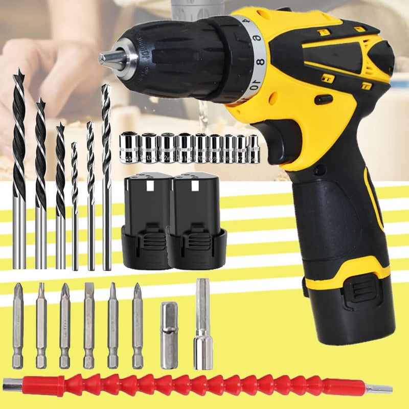 Galaxe 12V Cordless Power Screwdriver Sets Multi Function Charging Electric Hand Mini Drill Home Electric Screw Driver GLX12VCD15 28pcs tool kit - Image 1