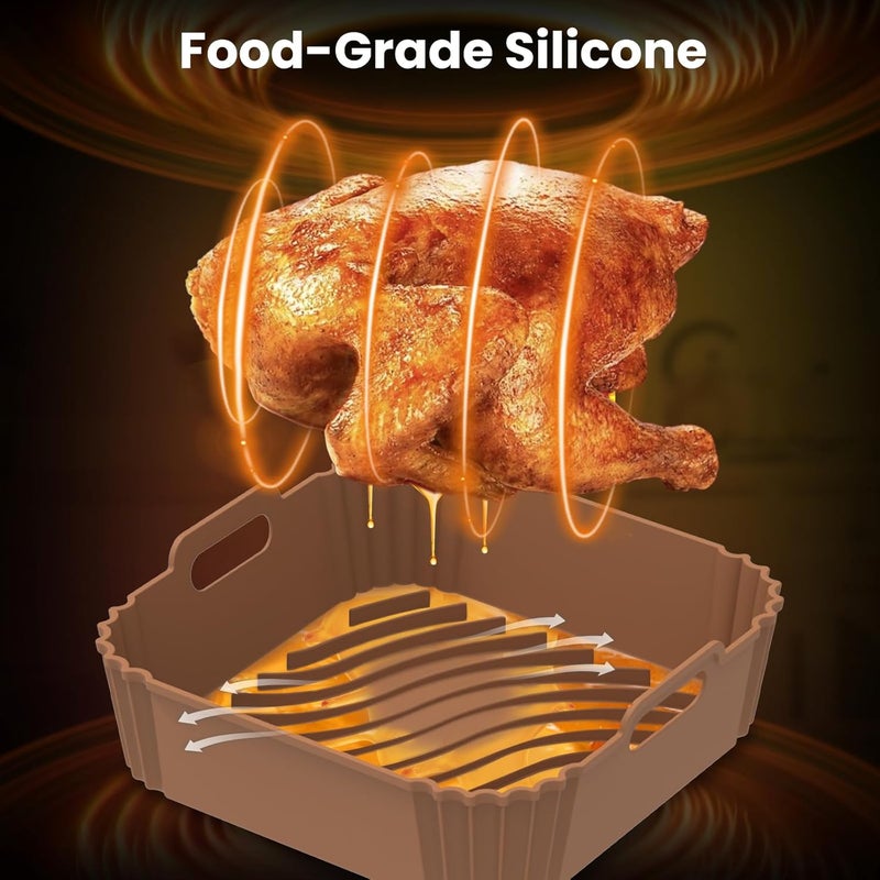 Redfly Silicone Air Fryer Liners 7.8 in, 3PCS Square Reusable Air Fryer Liner 4-5 QT, Replacement of Flammable Parchment Paper, Air Fryer Silicone Liners, Oven Air fryer Accessory Brown - Image 4