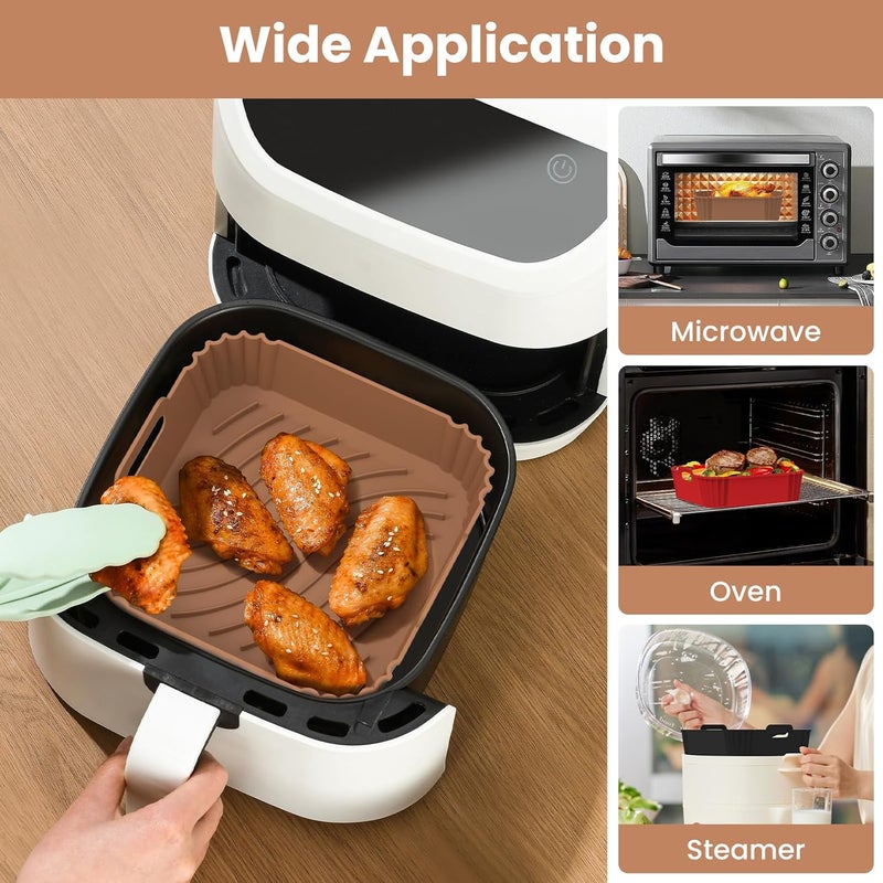 Redfly Silicone Air Fryer Liners 7.8 in, 3PCS Square Reusable Air Fryer Liner 4-5 QT, Replacement of Flammable Parchment Paper, Air Fryer Silicone Liners, Oven Air fryer Accessory Brown - Image 3