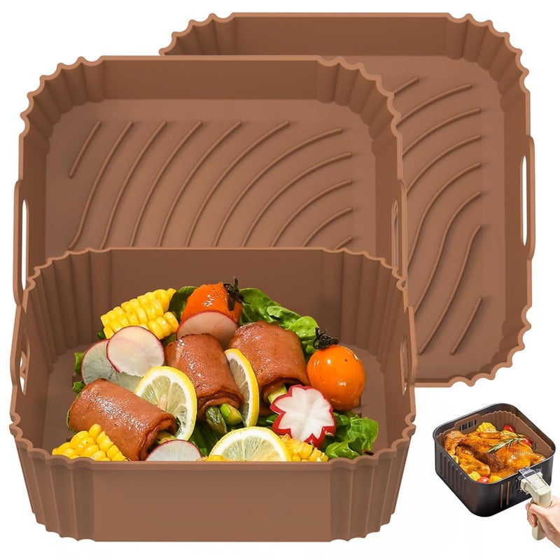 Redfly Silicone Air Fryer Liners 7.8 in, 3PCS Square Reusable Air Fryer Liner 4-5 QT, Replacement of Flammable Parchment Paper, Air Fryer Silicone Liners, Oven Air fryer Accessory Brown - Image 1