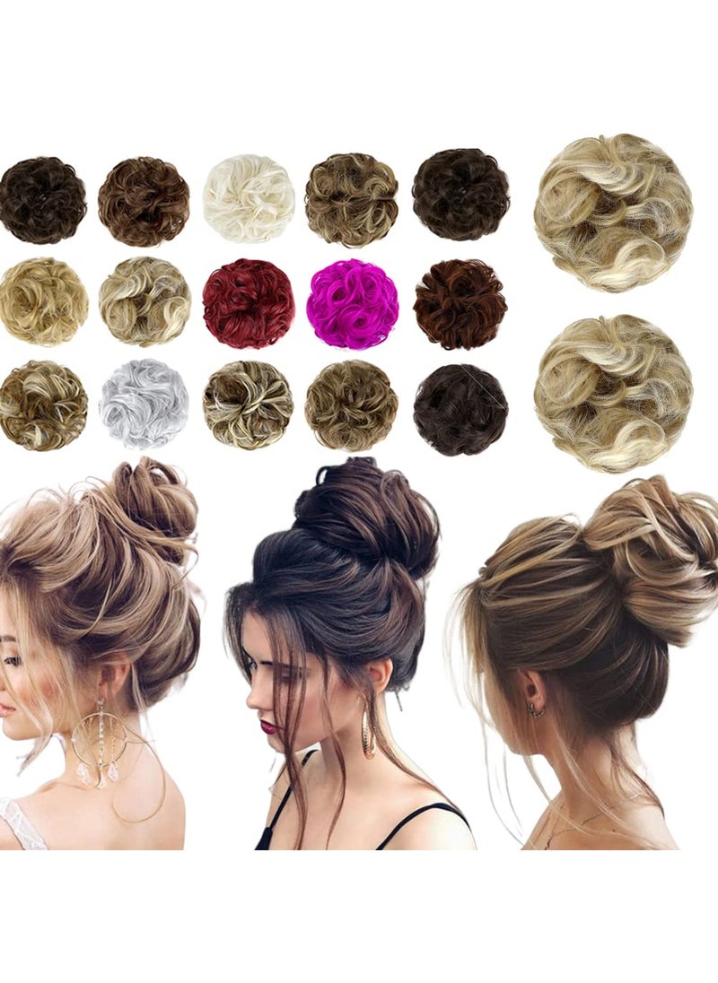 Qunlinta Messy Hair Bun Thick Updo Scrunchies Ponytail Extension Hair Extensions Hair Pieces for Women Ash Blonde Mix Bleach Blonde 