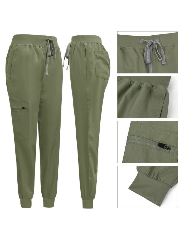 Loquat Solid Color Medical Uniform Scrubs 2 Piece Set V-Neck Top and Jogger Pants Suit Olive Green  - Image 3