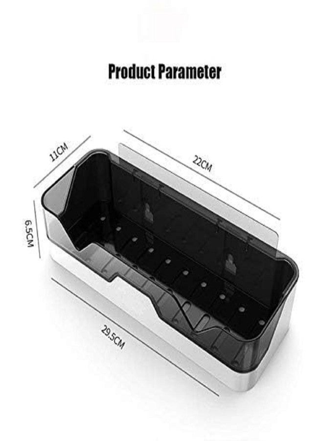 ZOCKRIX Bathroom Organiser Without Drill Wall Mounted Storage Shelf with Adhesive HookWhite & Black Plastic Bathroom Accessories for Shampoo Soap Toiletries 2 pcs - Image 2