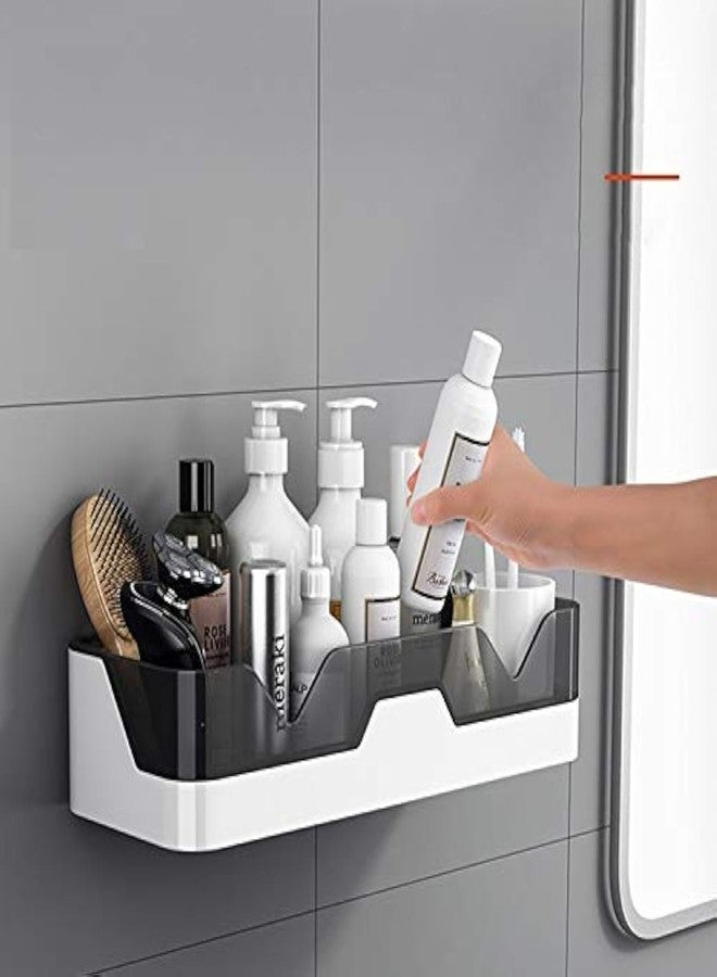 ZOCKRIX Bathroom Organiser Without Drill Wall Mounted Storage Shelf with Adhesive HookWhite & Black Plastic Bathroom Accessories for Shampoo Soap Toiletries 2 pcs - Image 5