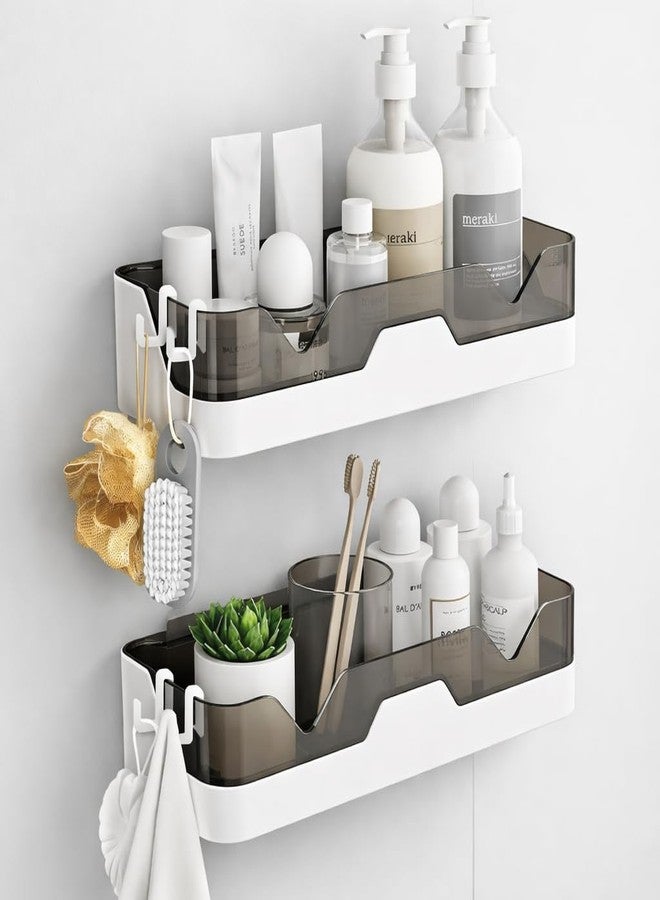 ZOCKRIX Bathroom Organiser Without Drill Wall Mounted Storage Shelf with Adhesive HookWhite & Black Plastic Bathroom Accessories for Shampoo Soap Toiletries 2 pcs - Image 1