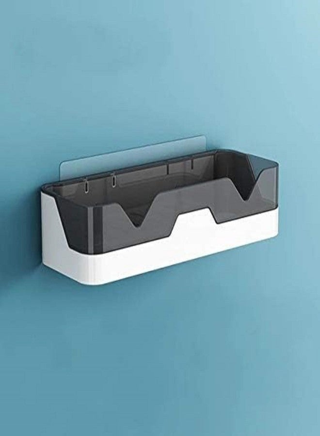 ZOCKRIX Bathroom Organiser Without Drill Wall Mounted Storage Shelf with Adhesive HookWhite & Black Plastic Bathroom Accessories for Shampoo Soap Toiletries 2 pcs - Image 3