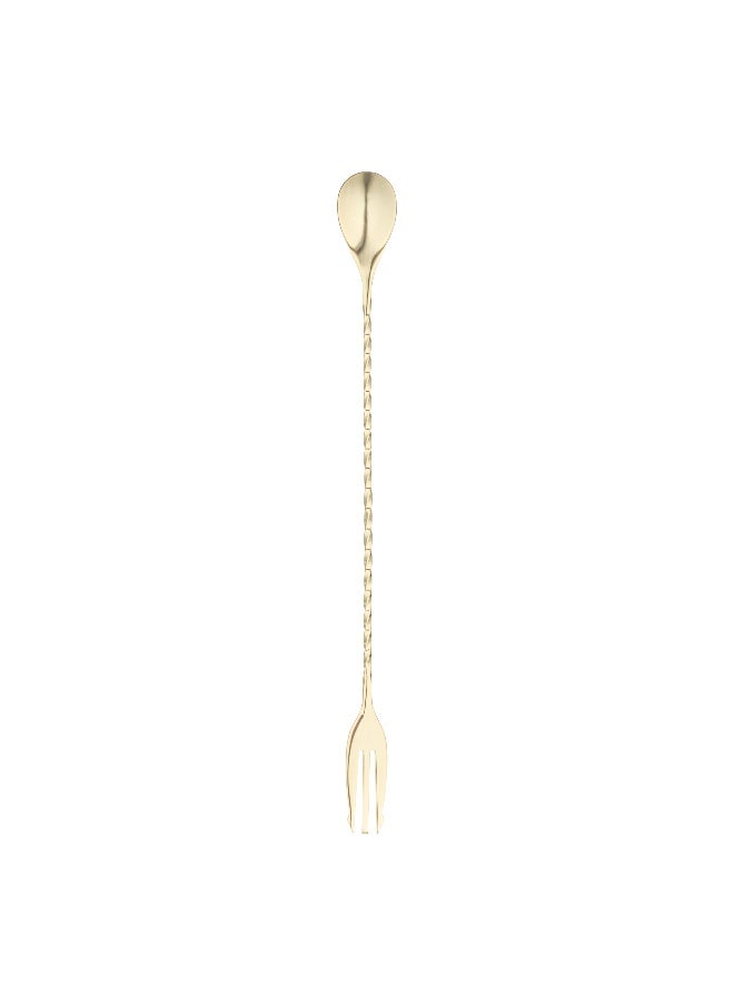 Restaurantware Bar Lux 12 Inch Bar Spoon, 1 Fork Tip Cocktail Stirrer Spoon - Long, Commercial, Gold-Plated Stainless Steel Cocktail Mixing Spoon, For Stirring And Mixing For Professionals - Image 2