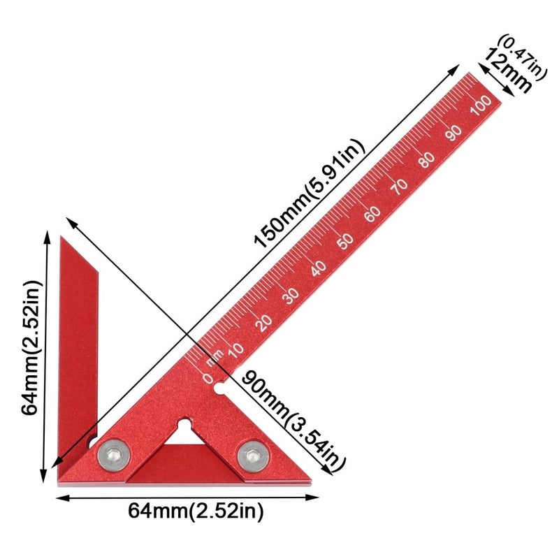 KETIPED Aluminum Alloy Center Positioning Ruler, 45/90 Degree & Right Angle & Centerline Positioning, Red High-Precision Metric Measuring Multi-Function Arrow Ruler,043R - Image 2