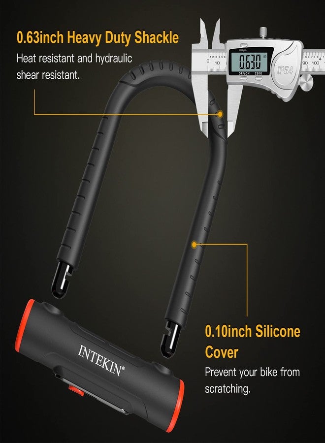 INTEKIN Bike U Lock Heavy Duty Lock, 16mm U Lock and 5ft Length Security Cable with Sturdy Mounting Bracket for Motorcycle and More, Black, Small - Image 2
