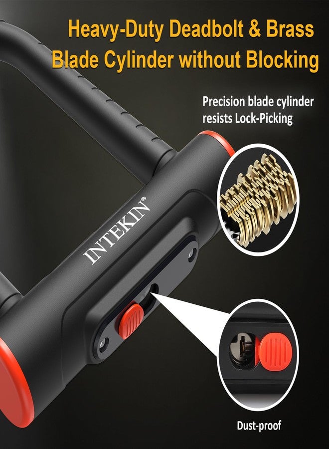 INTEKIN Bike U Lock Heavy Duty Lock, 16mm U Lock and 5ft Length Security Cable with Sturdy Mounting Bracket for Motorcycle and More, Black, Small - Image 3