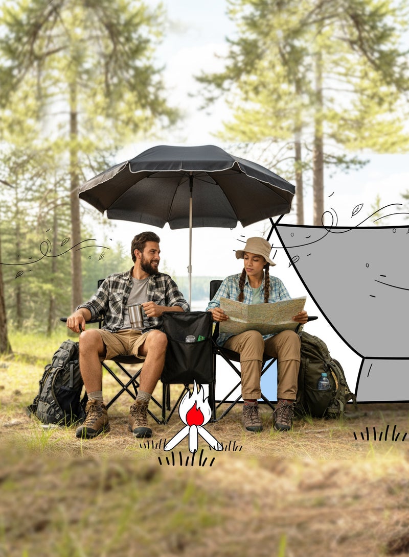 بورودو كرسي مزدوج للتخييم بأسلوب الحياة مع مظلة شمسية قابلة للفصل / جيب تخزين إضافي / حقيبة ثلج وحامل أكواب / قابل للطي / خفيف الوزن / إطار فولاذي قوي / مقعد خارجي محمول للتخييم / النزهات / الشاطئ والأنشطة الخارجية - أسود - Image 5