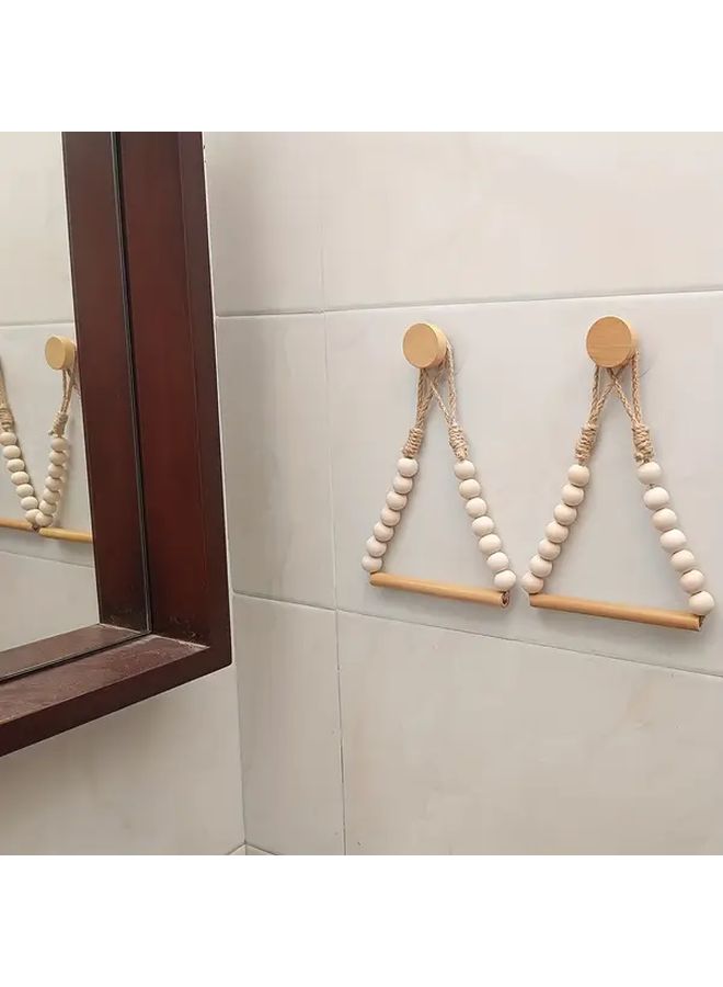 حامل ورق الحمام الخشبي الريفي المثبت على الحائط مع خرز الحبل الخيش سهلة التركيب 1 قطعة - Image 3